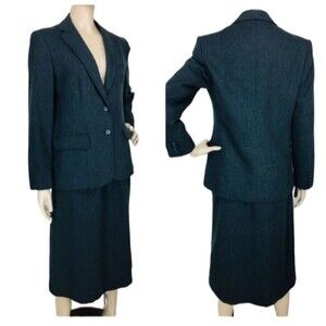 Vintage 70s Evan Picone Gray Wool High-Waist Full Skirt and Blazer Suit Set M/L